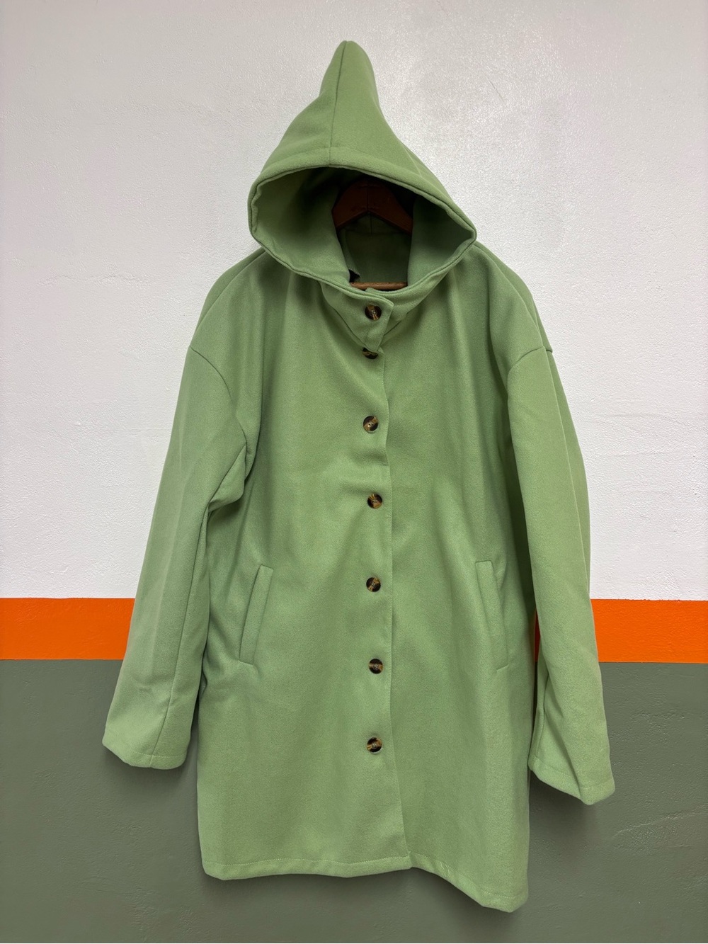 Green Hooded Button Down Coat